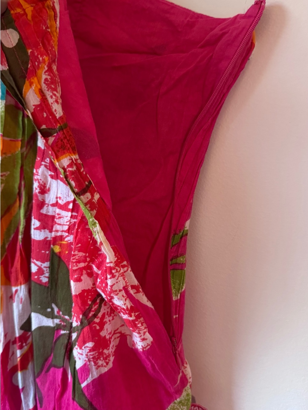 Bright bohemian beach Pink Floral Mini Resort wear Dress /%100 cotton - Picture 11 of 14